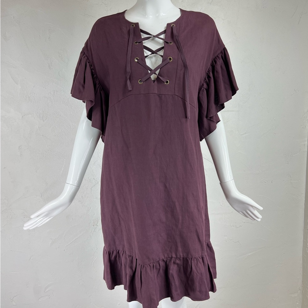 Ulla Johnson Marianne purple ruffle sleeve shift dress